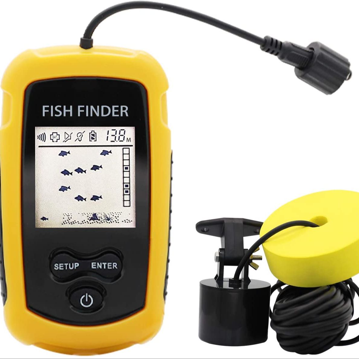 Fish Finder Transducer 200Khz - アラーム 100 メートルポータブルソナー魚群探知機 45 度ソナーカバレッジエコーサウンダーアラームトランスデューサー湖海釣り