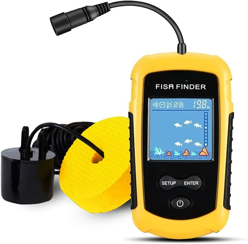 Fish Finder Kayak Portable - カヤックポータブル魚群探知機 水中ハンドヘルド魚群探知機 キャスティング可能なカヤックボート魚群探知機 トランスデューサー 釣り用LCDディスプレイ FFC1108