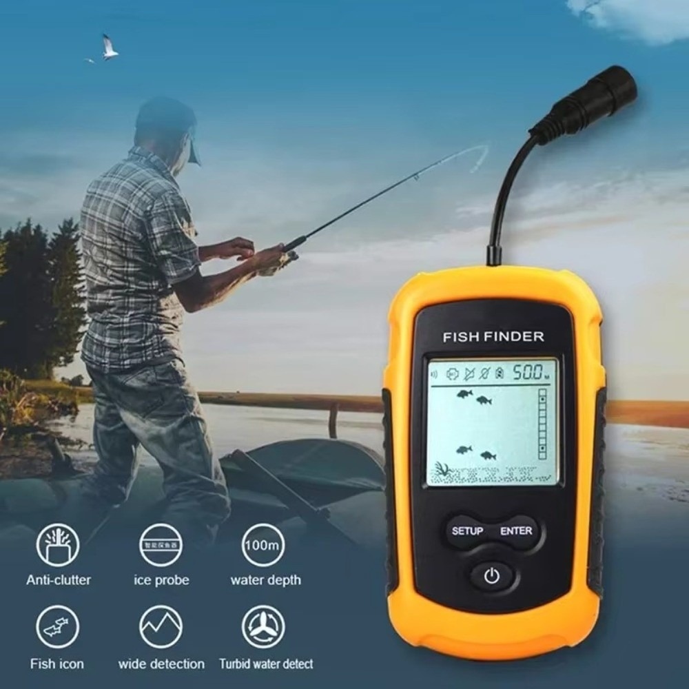 Fish Finder Castable Wireless - 携帯型魚群探知機、LCDスクリーン搭載、ワイヤレス接続、45度の探知範囲、最大探知深度100m。