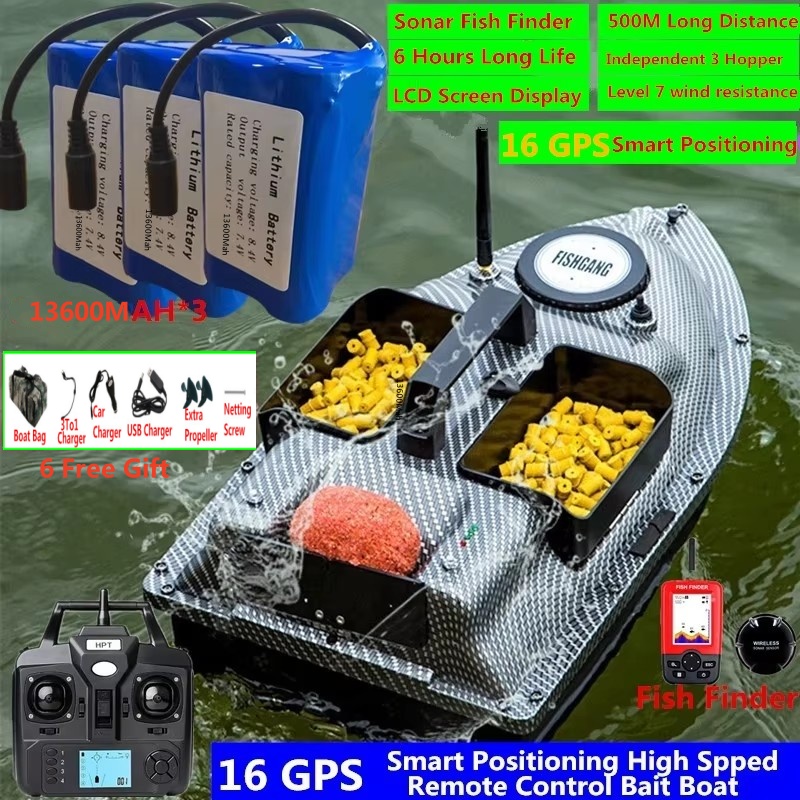Chirp Sonar Fish Finder - 16GPSリターンネスティングソナー魚群探知機RCベイトボート500M 2KG LCDスクリーン防水補正ヨーリモートコントロールフィッシングボート