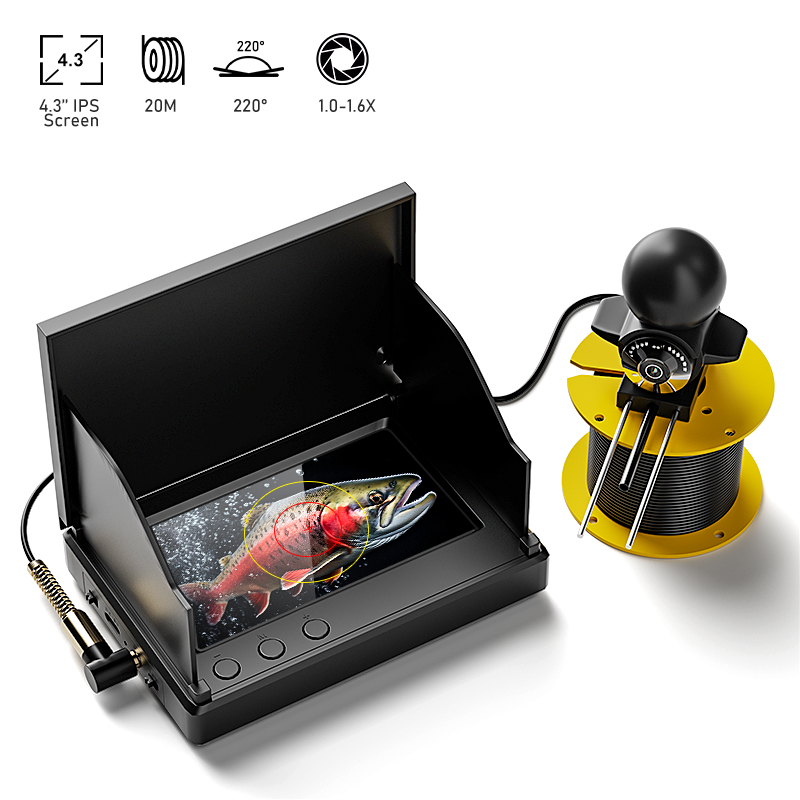 Fish Finder Ice Fishing - 4.3インチ画面、20mの水中探査機能、夜間撮影機能付き、防水仕様の釣り用カメラ。氷上、海、川での釣りに最適。