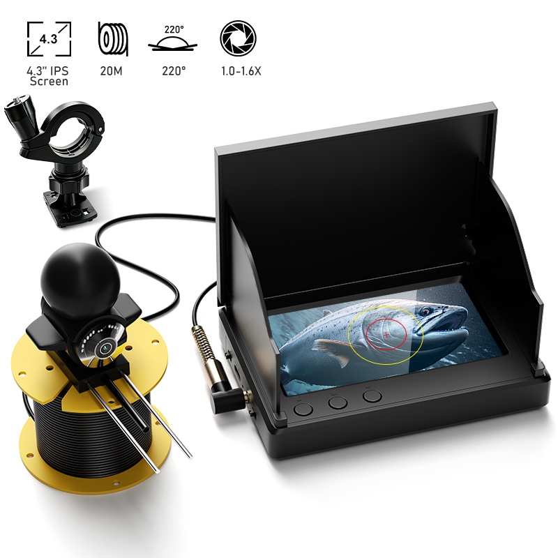 Fish Finder Ice Fishing - ナイトビジョン付き釣り用カメラ 4.3インチスクリーン 20M水中魚群探知機 防水フィッシャーマンカメラ 氷/海/川釣り用