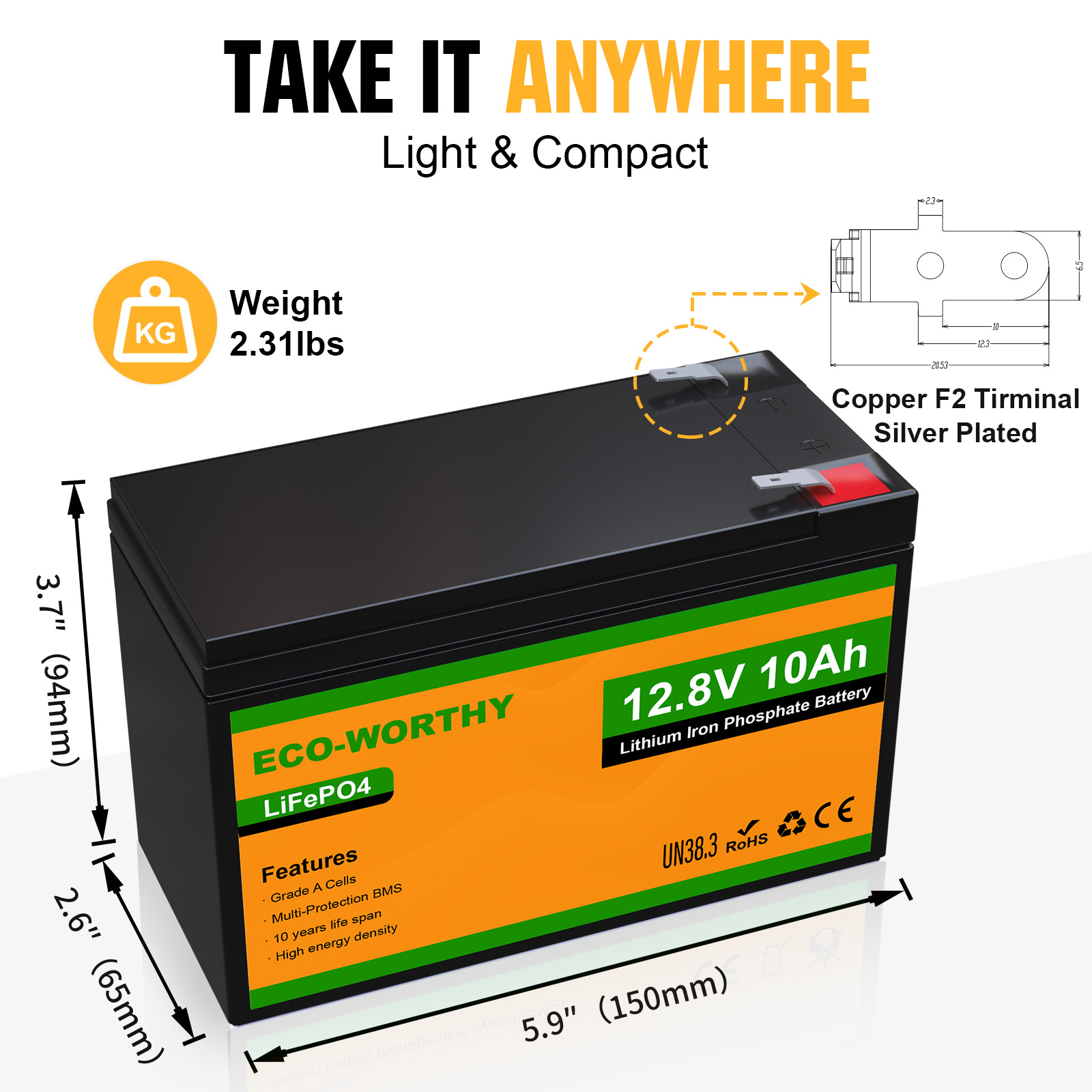 ECO-WORTHY 2パック 12V 10Ah LiFeP - Fish Finder Battery 12V のレビューと価格