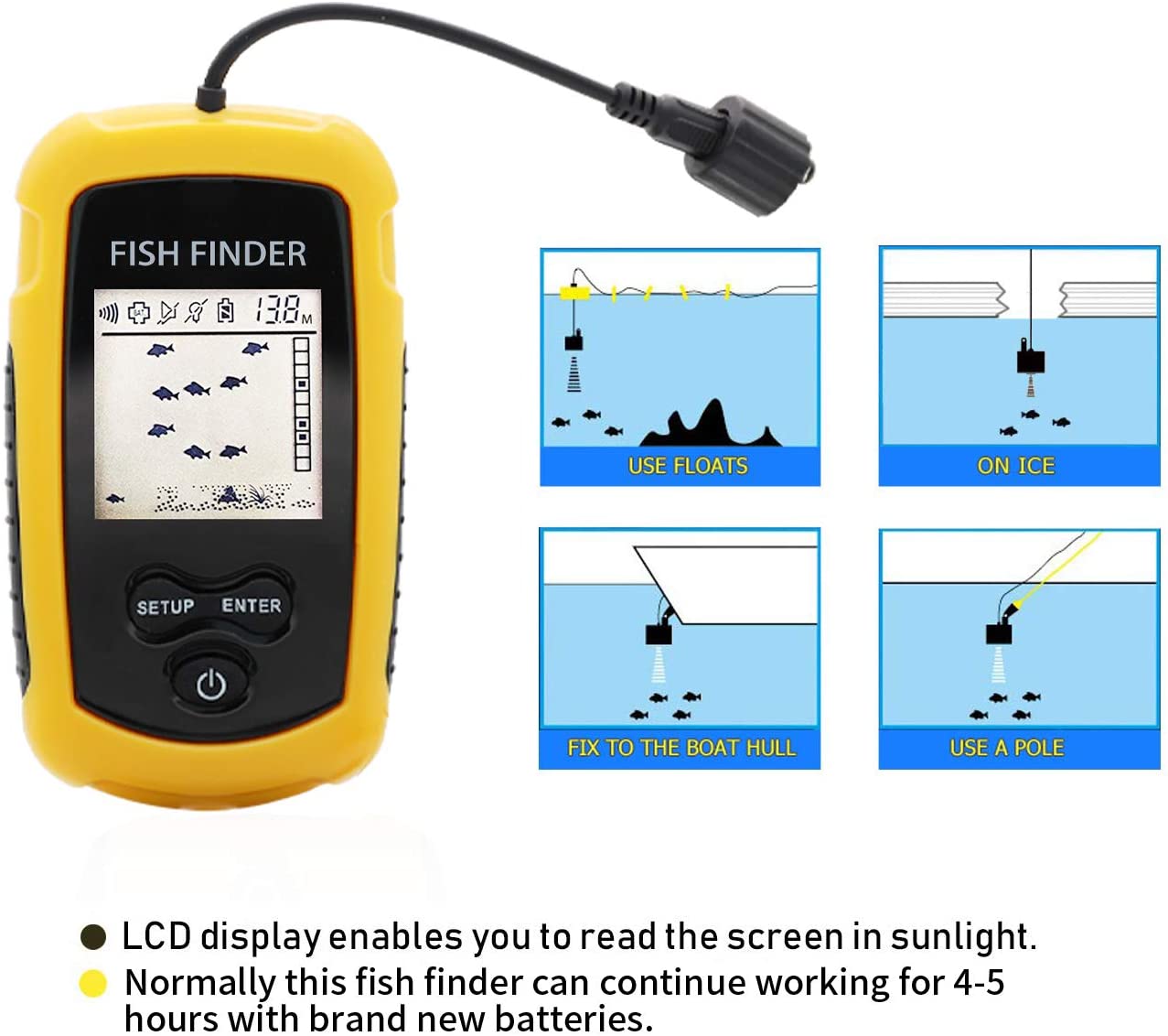 アラーム 100 メートルポータブルソナー魚群探知機 45  - Fish Finder Transducer 200Khz のレビューと価格