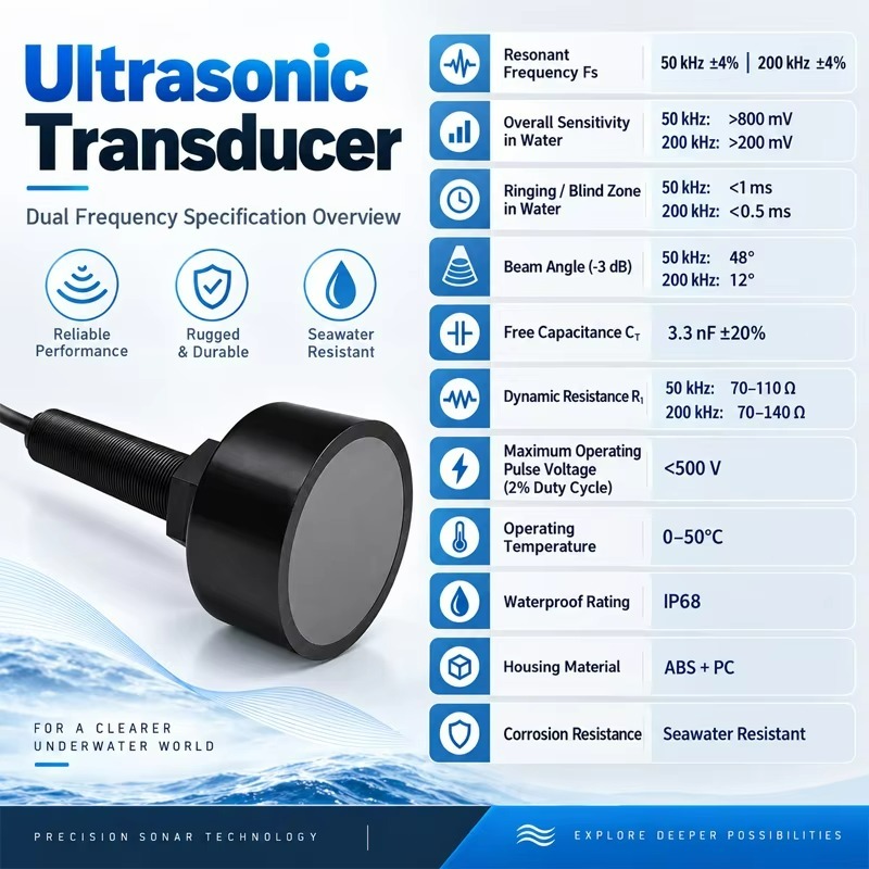50kHz/200kHzデュアル周波数超音波トランスデューサ - Fish Finder Transducer 200Khz のレビューと価格