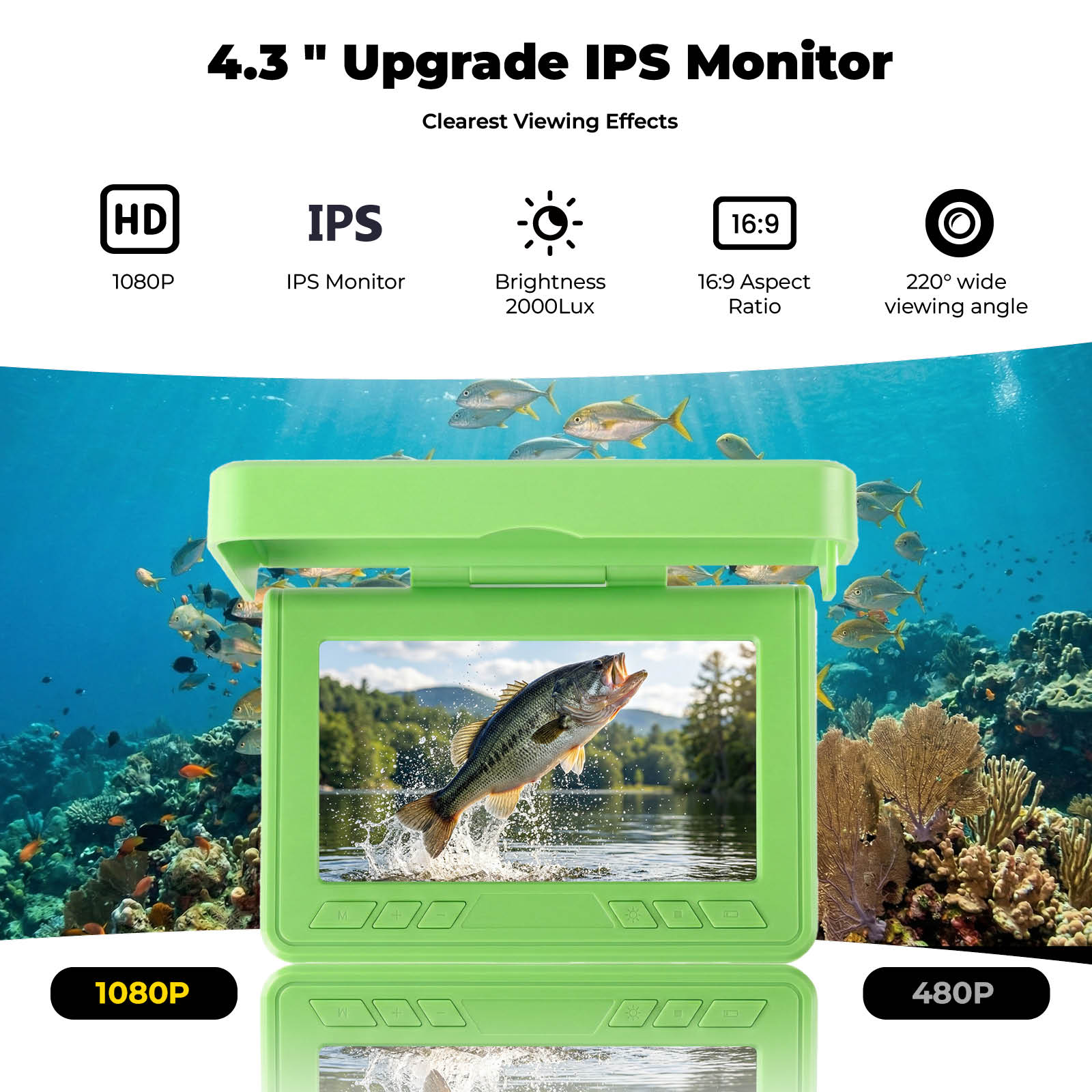 ポータブル水中ビジュアル魚群探知機 4.3インチLCDモニタ - Fish Finder Ice Fishing のレビューと価格