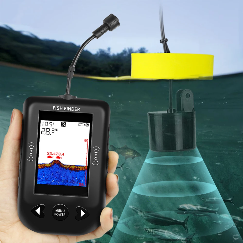アラーム 100 メートルポータブルソナー魚群探知機 45  - Fish Finder Transducer 200Khz のレビューと価格