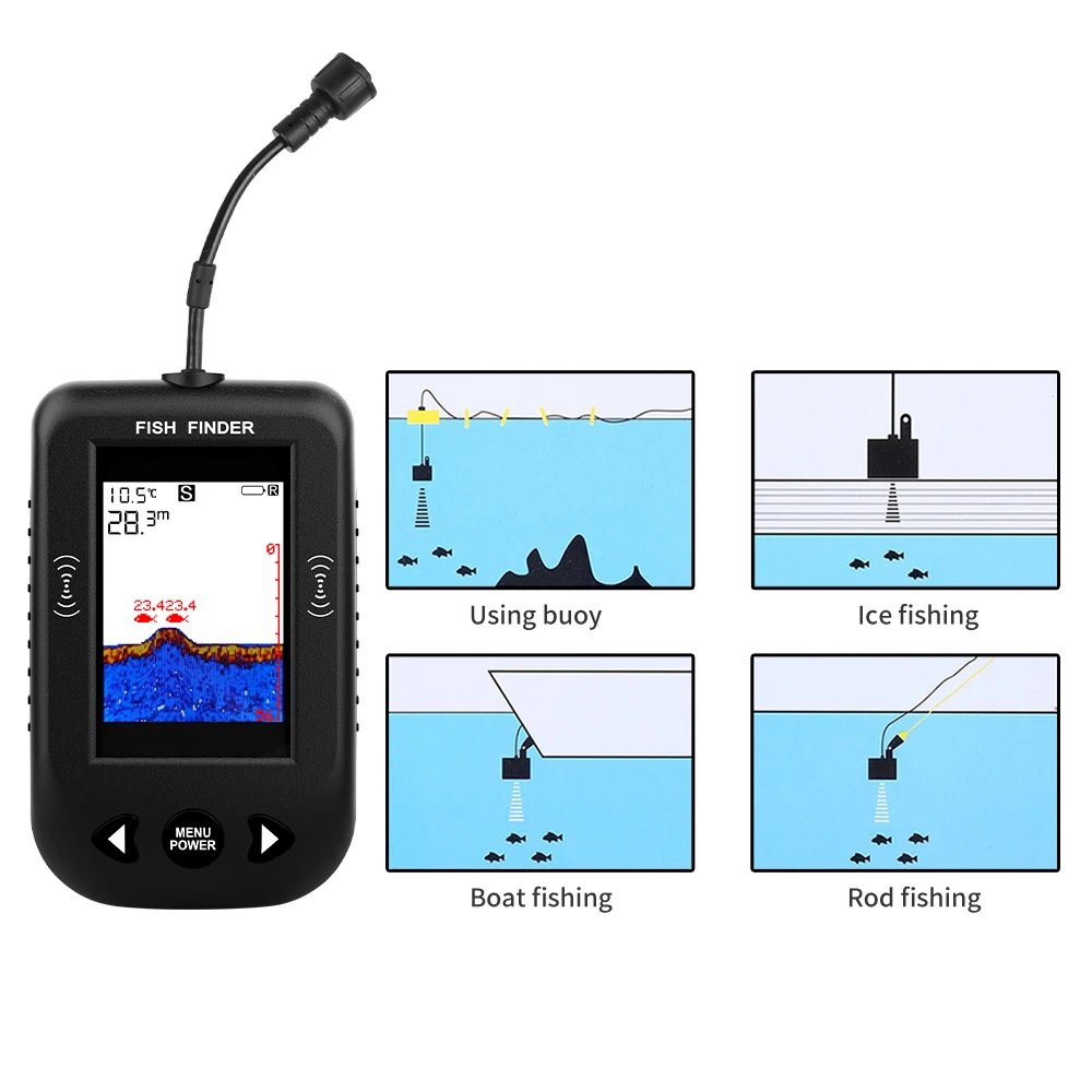 アラーム 100 メートルポータブルソナー魚群探知機 45  - Fish Finder Transducer 200Khz のレビューと価格