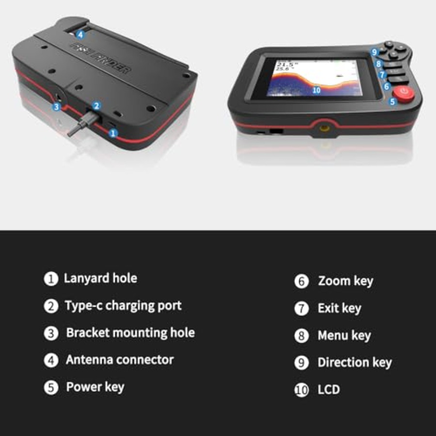 カヤック釣り用ハンドヘルド魚群探知機：ABS樹脂製、黒色、ポ - Fish Finder Kayak Portable のレビューと価格