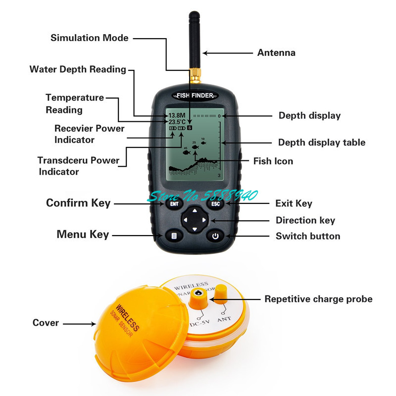 釣り用ポータブルハンドヘルドベイトボートスペアパーツ魚群探知 - Chirp Sonar Fish Finder のレビューと価格